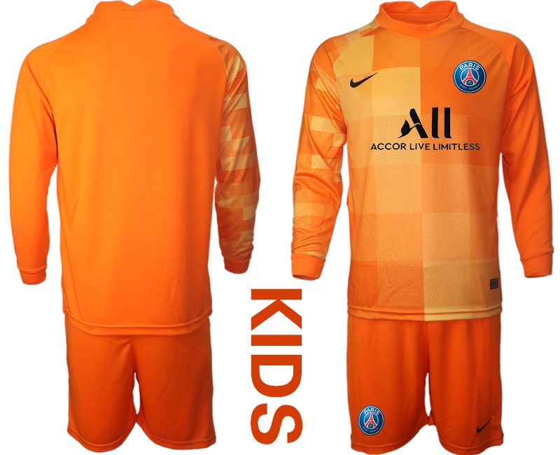 Youth 2021-2022 Club Paris St German orange red goalkeeper long sleeve blank Soccer Jersey